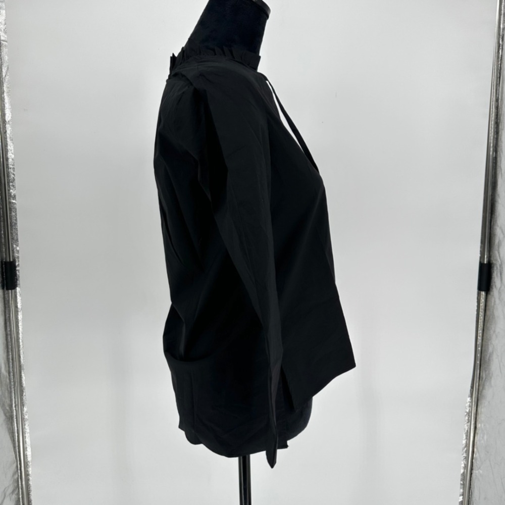 NEW Ann Taylor Black Poplin Tie Neck Blouse Classic Business Minimalist XXS Pet. - Picture 3 of 10